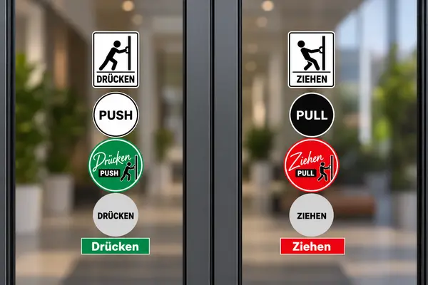 Drücken Ziehen Aufkleber