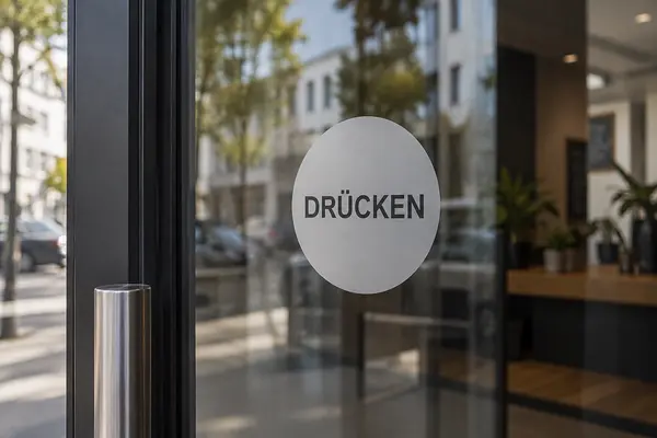 Drücken Aufkleber auf Glastür