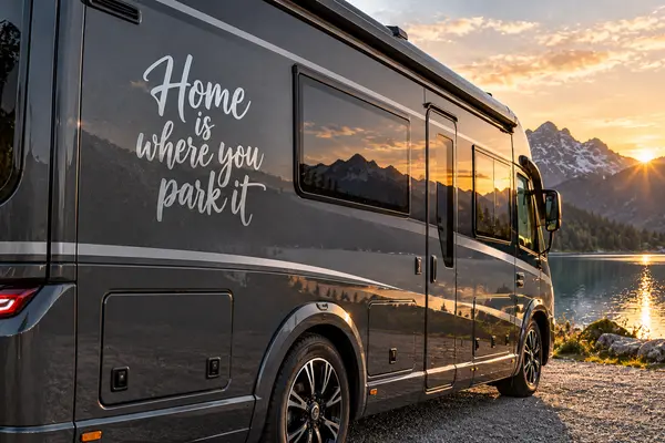 Home is where you park it Schriftzug Aufkleber