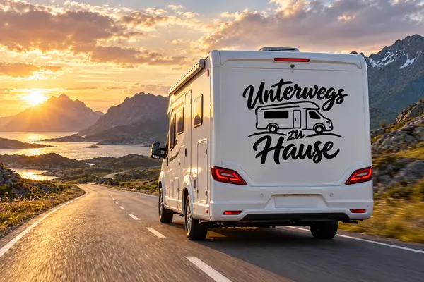 Lustige Wohnmobil Aufkleber - Unterwegs zu Hause