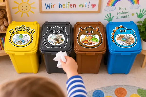 Mülleimer Aufkleber Kindergarten