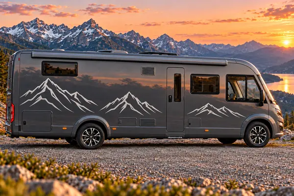 Wohnmobil mit Berglandschaft